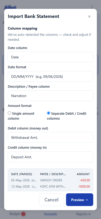 Allot CSV import on a phone